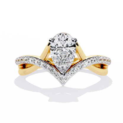 V-Embrace – Lab Diamond Pear Ring with Criss-Cross Pavé Shank in 14K Gold