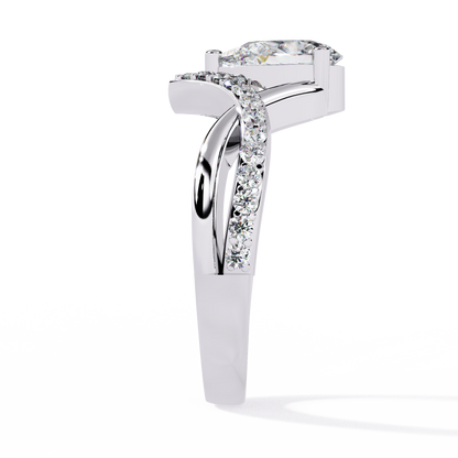 V-Embrace – Lab Diamond Pear Ring with Criss-Cross Pavé Shank in 14K Gold