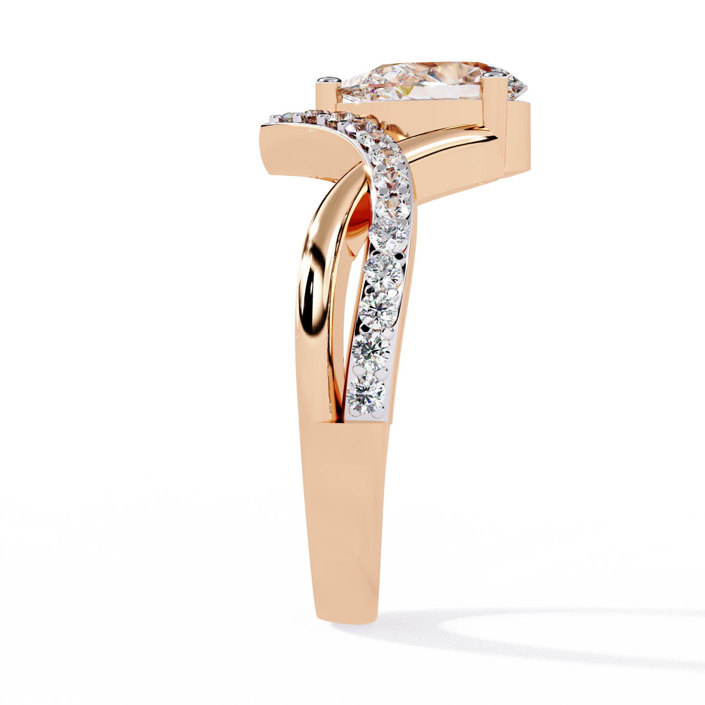 V-Embrace – Lab Diamond Pear Ring with Criss-Cross Pavé Shank in 14K Gold