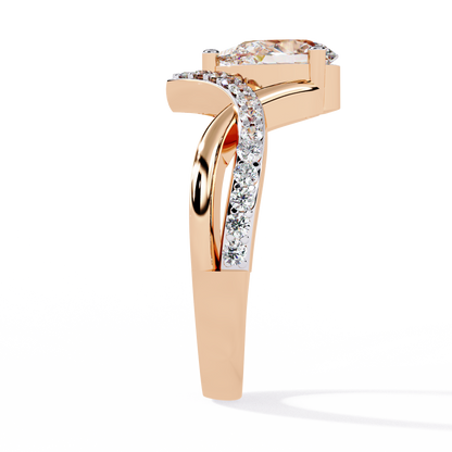 V-Embrace – Lab Diamond Pear Ring with Criss-Cross Pavé Shank in 14K Gold