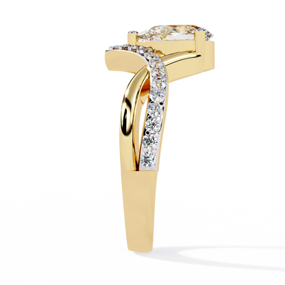 V-Embrace – Lab Diamond Pear Ring with Criss-Cross Pavé Shank in 14K Gold