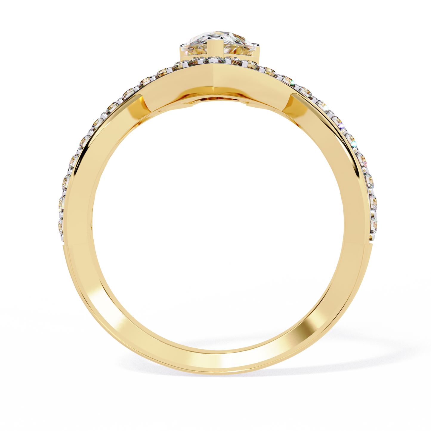 V-Embrace – Lab Diamond Pear Ring with Criss-Cross Pavé Shank in 14K Gold