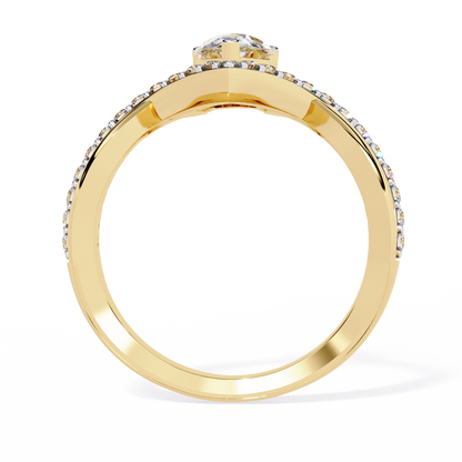 V-Embrace – Lab Diamond Pear Ring with Criss-Cross Pavé Shank in 14K Gold