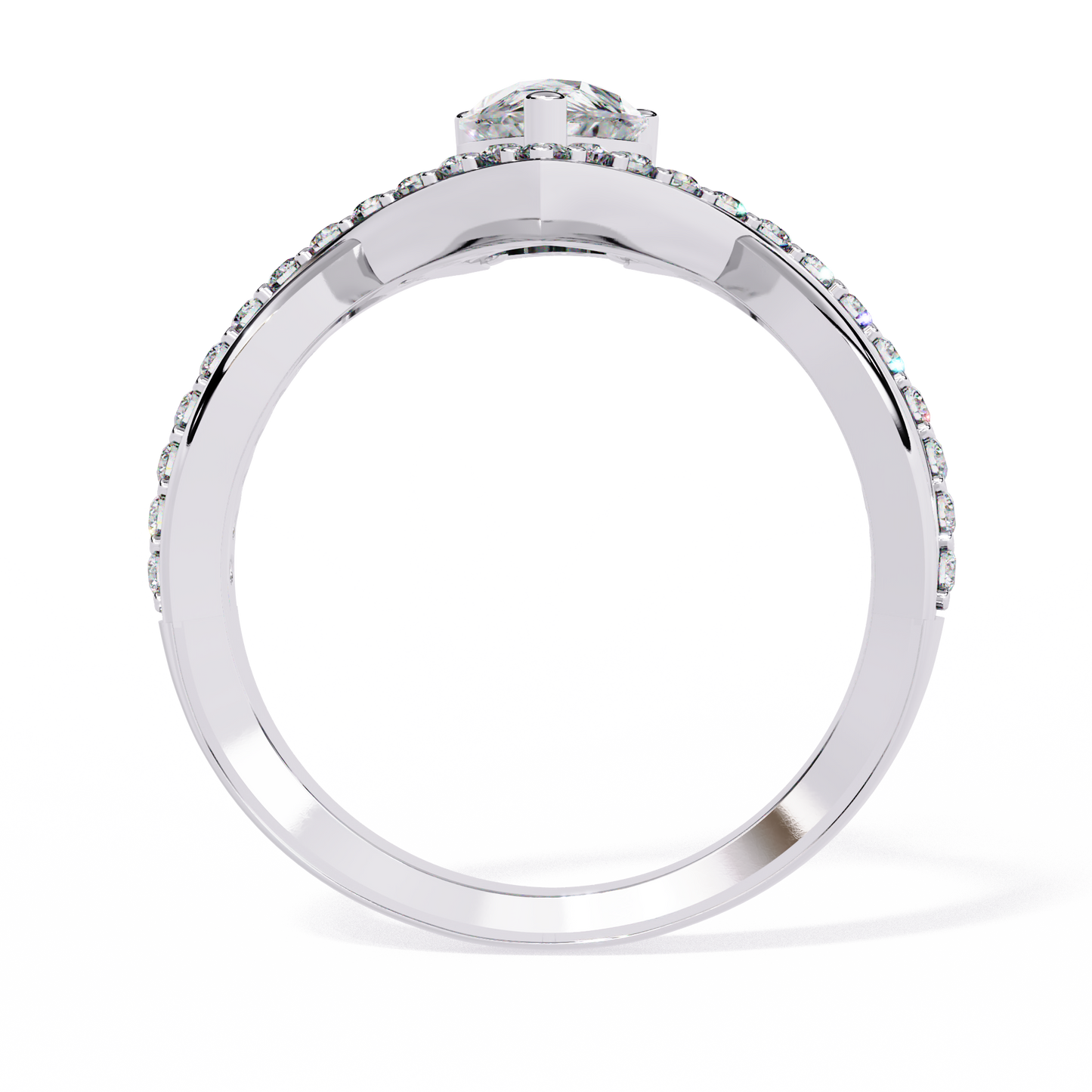 V-Embrace – Lab Diamond Pear Ring with Criss-Cross Pavé Shank in 14K Gold