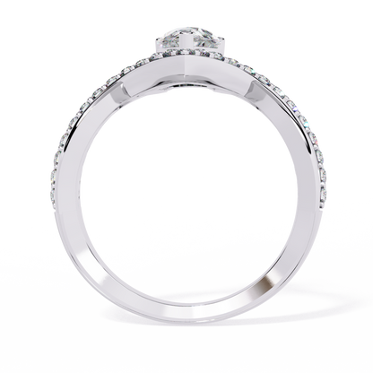 V-Embrace – Lab Diamond Pear Ring with Criss-Cross Pavé Shank in 14K Gold