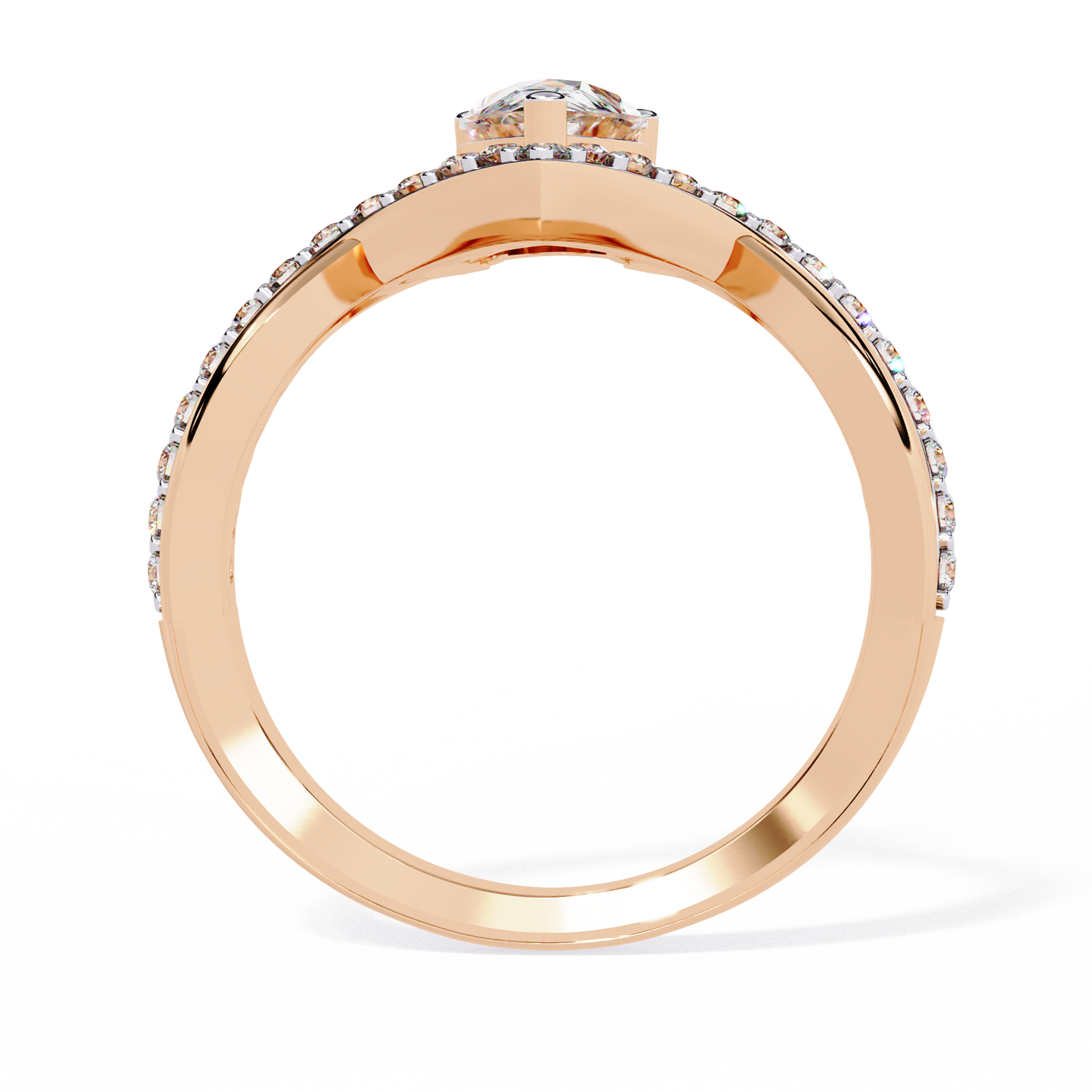 V-Embrace – Lab Diamond Pear Ring with Criss-Cross Pavé Shank in 14K Gold