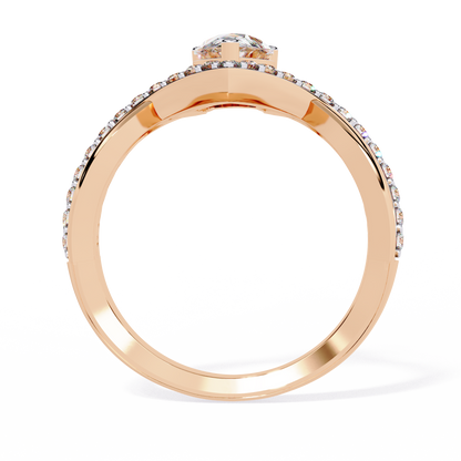 V-Embrace – Lab Diamond Pear Ring with Criss-Cross Pavé Shank in 14K Gold
