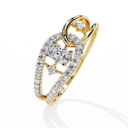 Ribbon Wrap – Oval Diamond Split Band Ring in 14K Gold