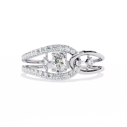 Ribbon Wrap – Oval Diamond Split Band Ring in 14K Gold