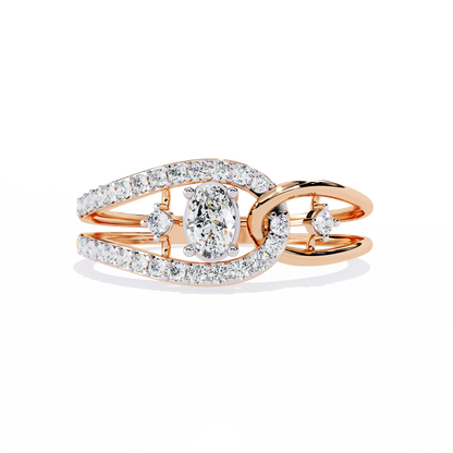 Ribbon Wrap – Oval Diamond Split Band Ring in 14K Gold