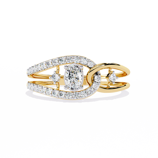 Ribbon Wrap – Oval Diamond Split Band Ring in 14K Gold