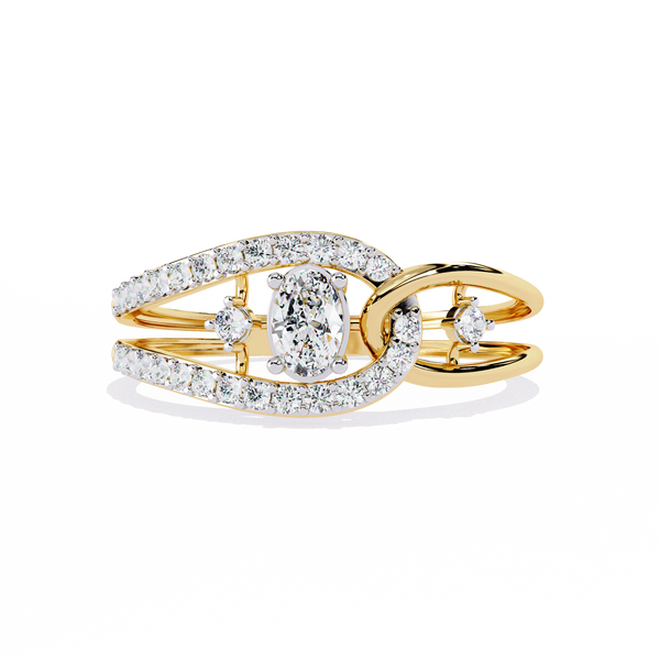 Ribbon Wrap – Oval Diamond Split Band Ring in 14K Gold