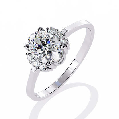 Halo Bloom – Petite Oval Lab Diamond Ring in 14K Gold