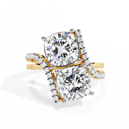 Toi Moi Cascade – Double Cushion Diamond Ring in 14K Gold
