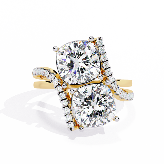 Toi Moi Cascade – Double Cushion Diamond Ring in 14K Gold
