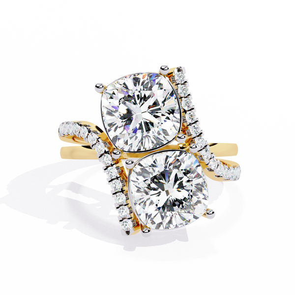 Toi Moi Cascade – Double Cushion Diamond Ring in 14K Gold