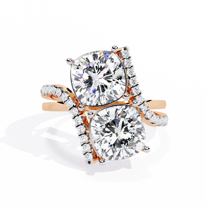 Toi Moi Cascade – Double Cushion Diamond Ring in 14K Gold
