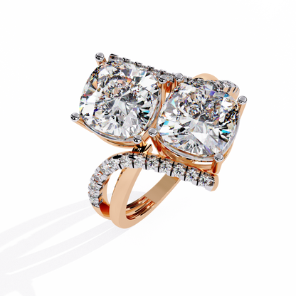 Toi Moi Cascade – Double Cushion Diamond Ring in 14K Gold