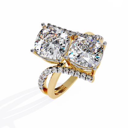 Toi Moi Cascade – Double Cushion Diamond Ring in 14K Gold