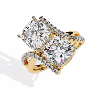 Toi Moi Cascade – Double Cushion Diamond Ring in 14K Gold