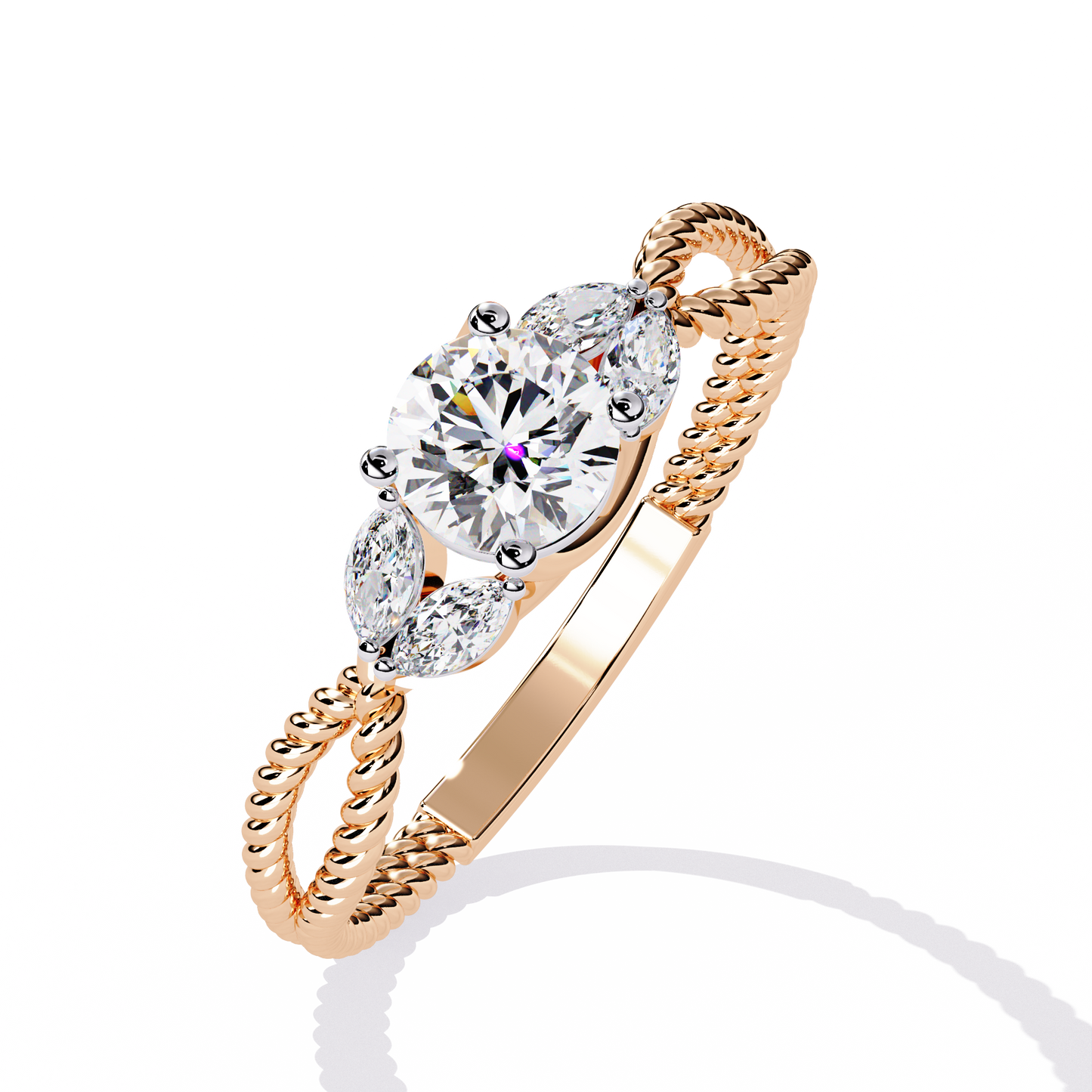 Twist Marquise – Diamond Braided Band Ring in 14K Gold