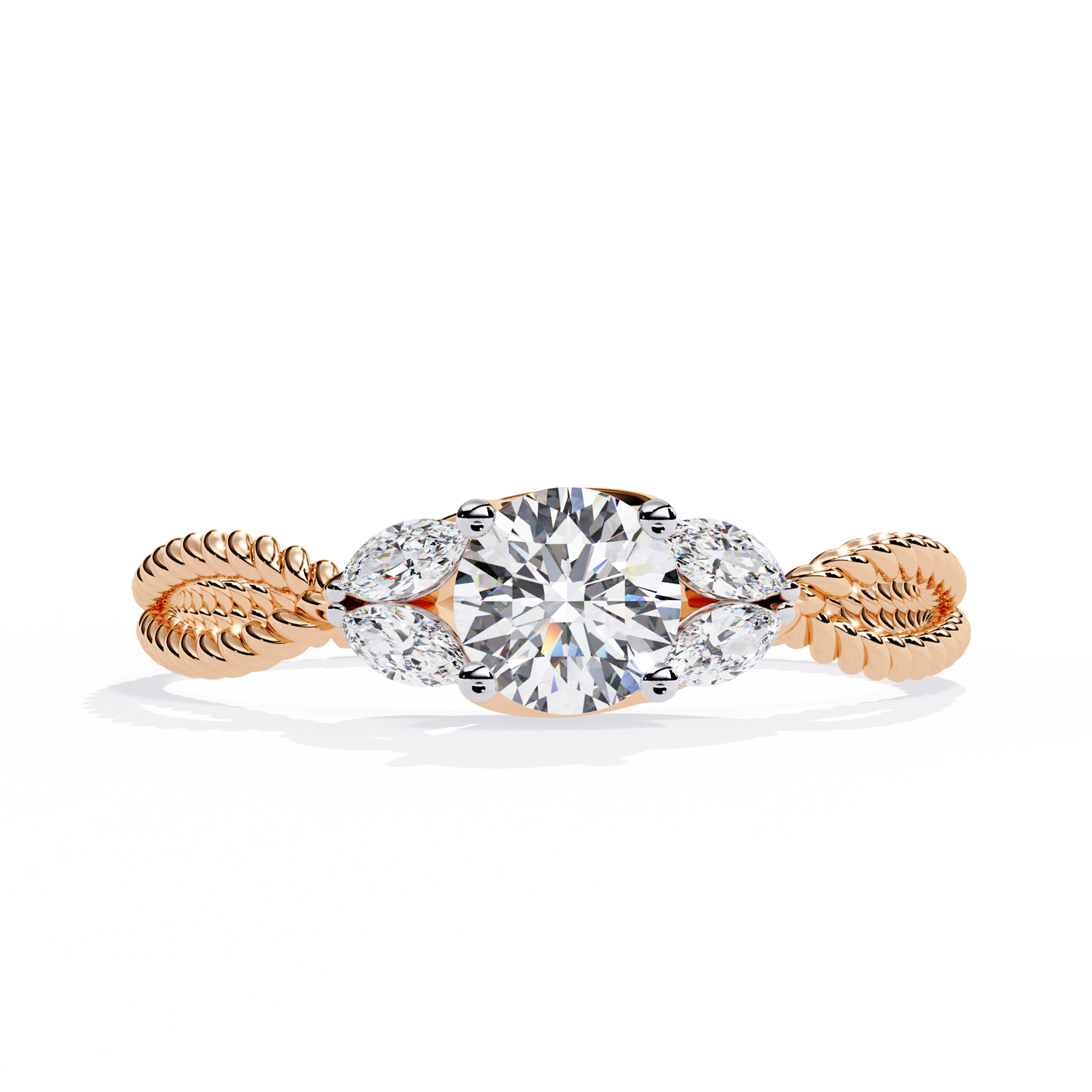 Twist Marquise – Diamond Braided Band Ring in 14K Gold