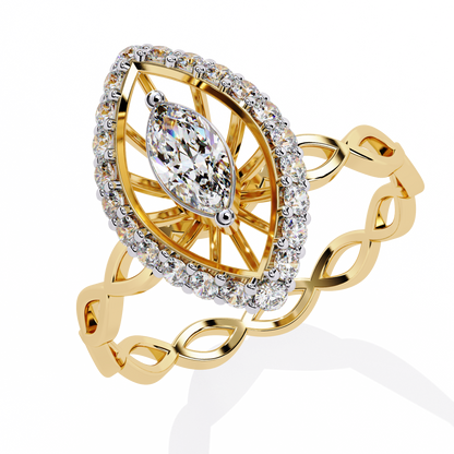 Caged Halo – Marquise Diamond Ring with Infinity Band in 14K Gold