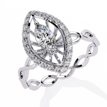 Caged Halo – Marquise Diamond Ring with Infinity Band in 14K Gold