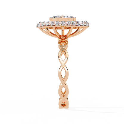 Caged Halo – Marquise Diamond Ring with Infinity Band in 14K Gold