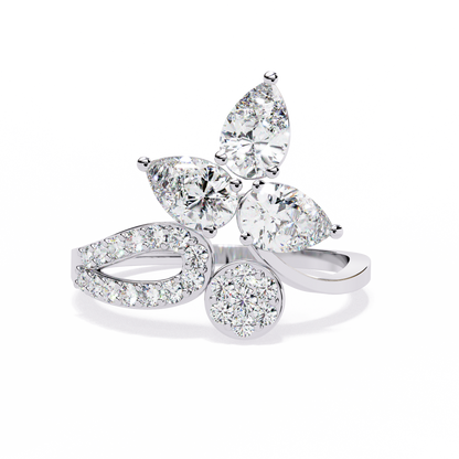 Petal Cluster – Pear Lab Diamond Floral Ring in 14K Gold