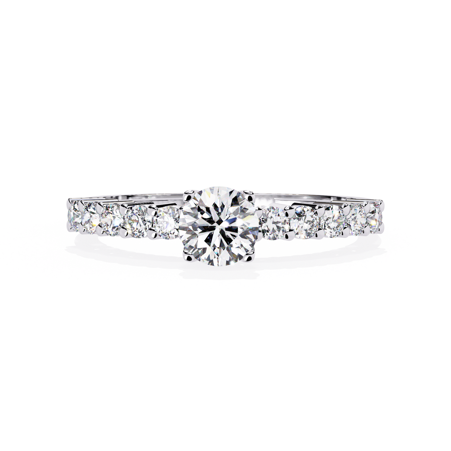 Cascade Band – Round Solitaire Diamond Ring in 14K Gold