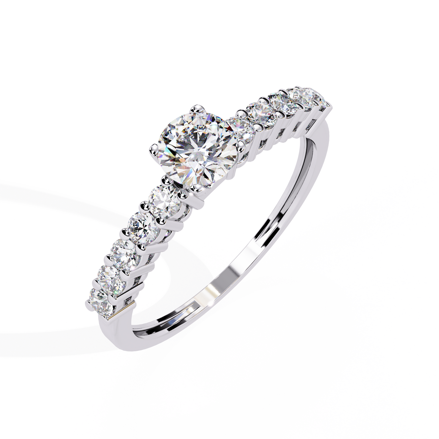 Cascade Band – Round Solitaire Diamond Ring in 14K Gold