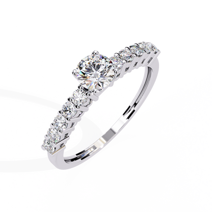 Cascade Band – Round Solitaire Diamond Ring in 14K Gold