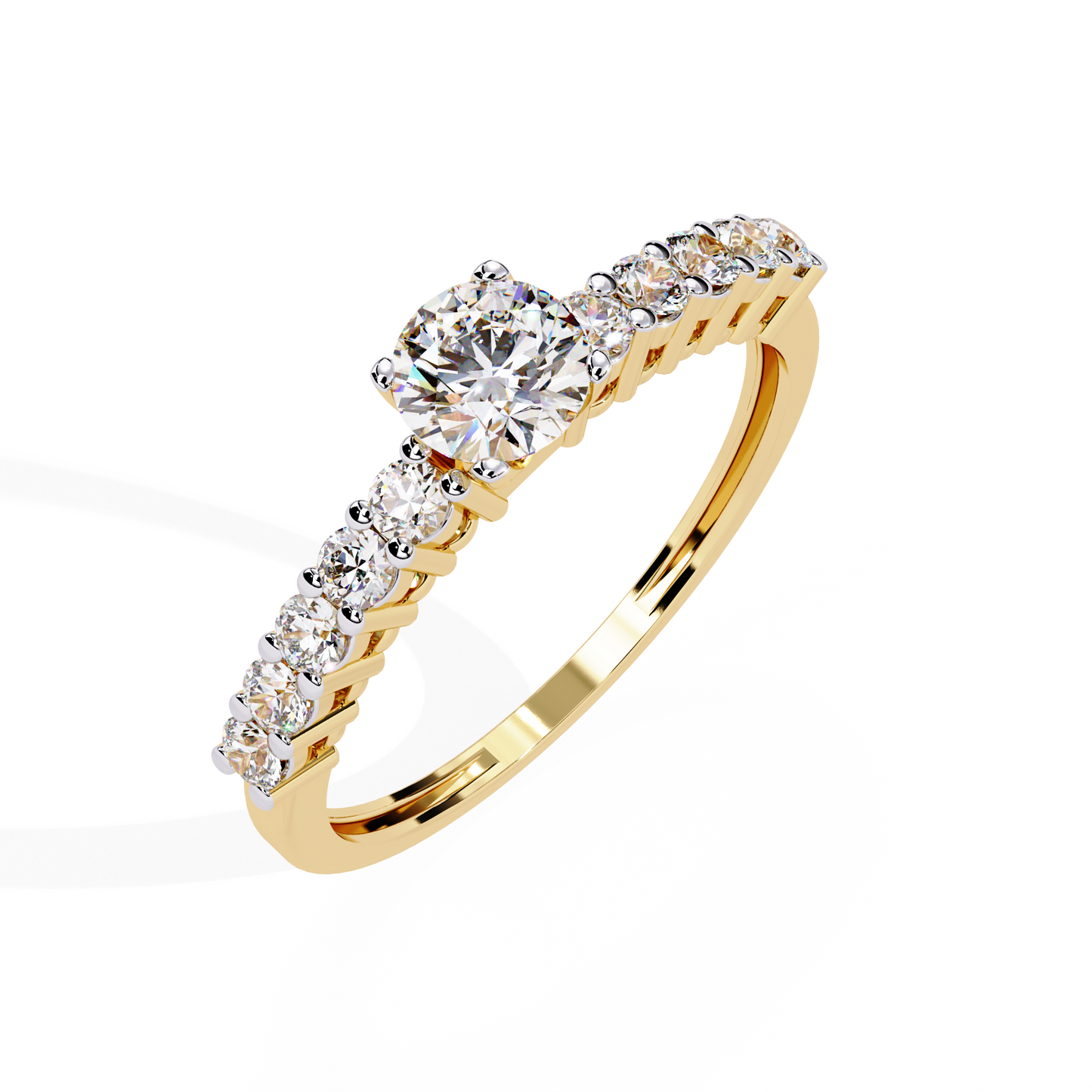 Cascade Band – Round Solitaire Diamond Ring in 14K Gold