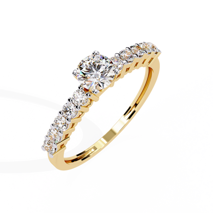 Cascade Band – Round Solitaire Diamond Ring in 14K Gold