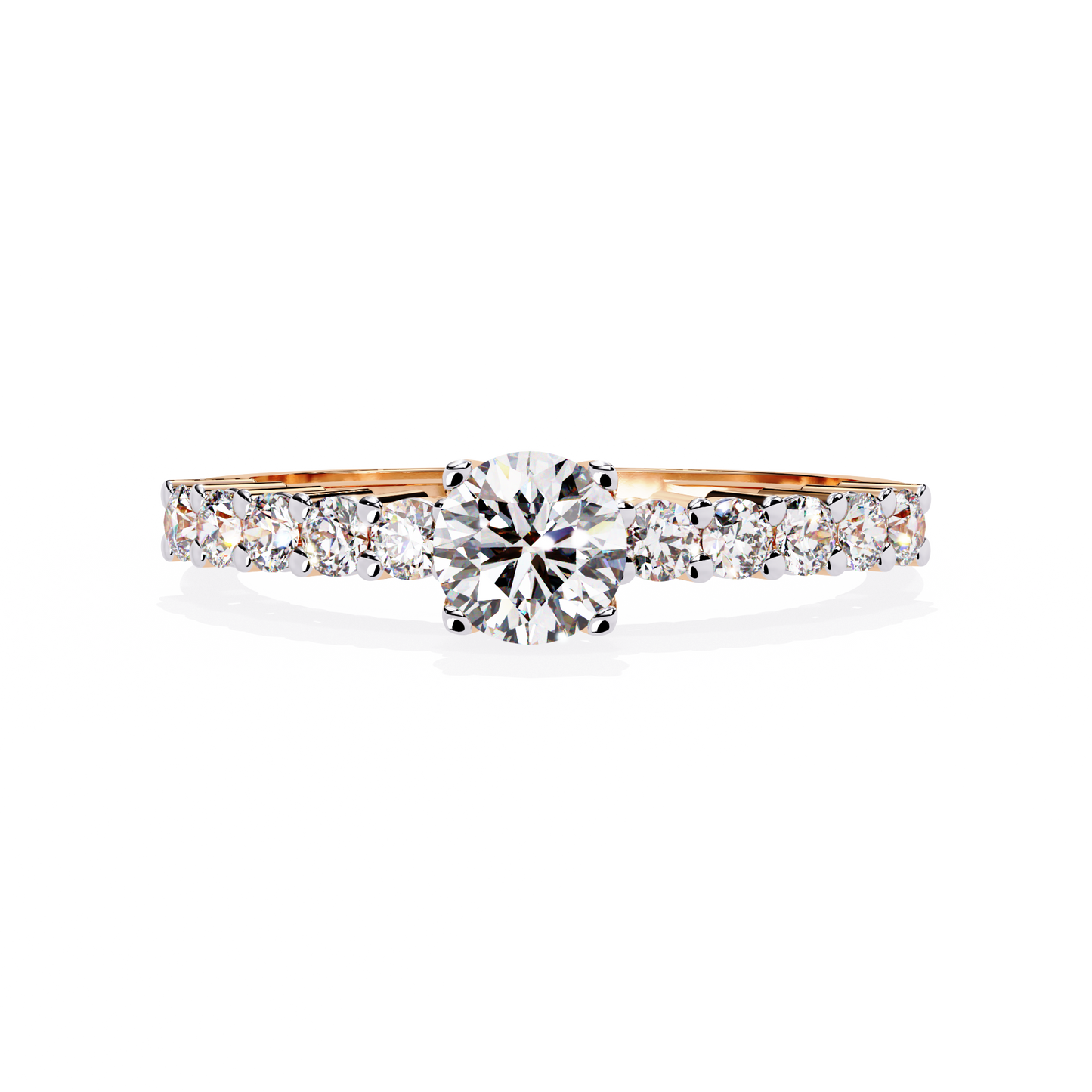 Cascade Band – Round Solitaire Diamond Ring in 14K Gold