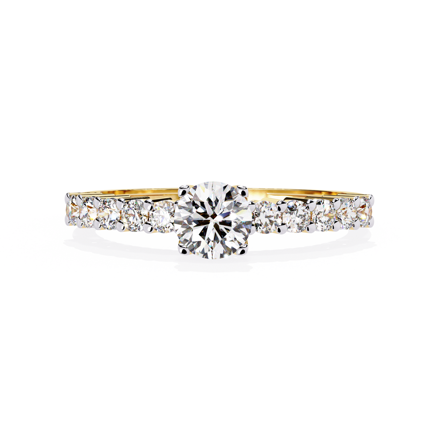 Cascade Band – Round Solitaire Diamond Ring in 14K Gold