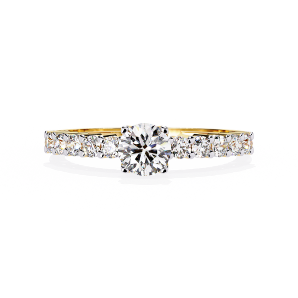 Cascade Band – Round Solitaire Diamond Ring in 14K Gold