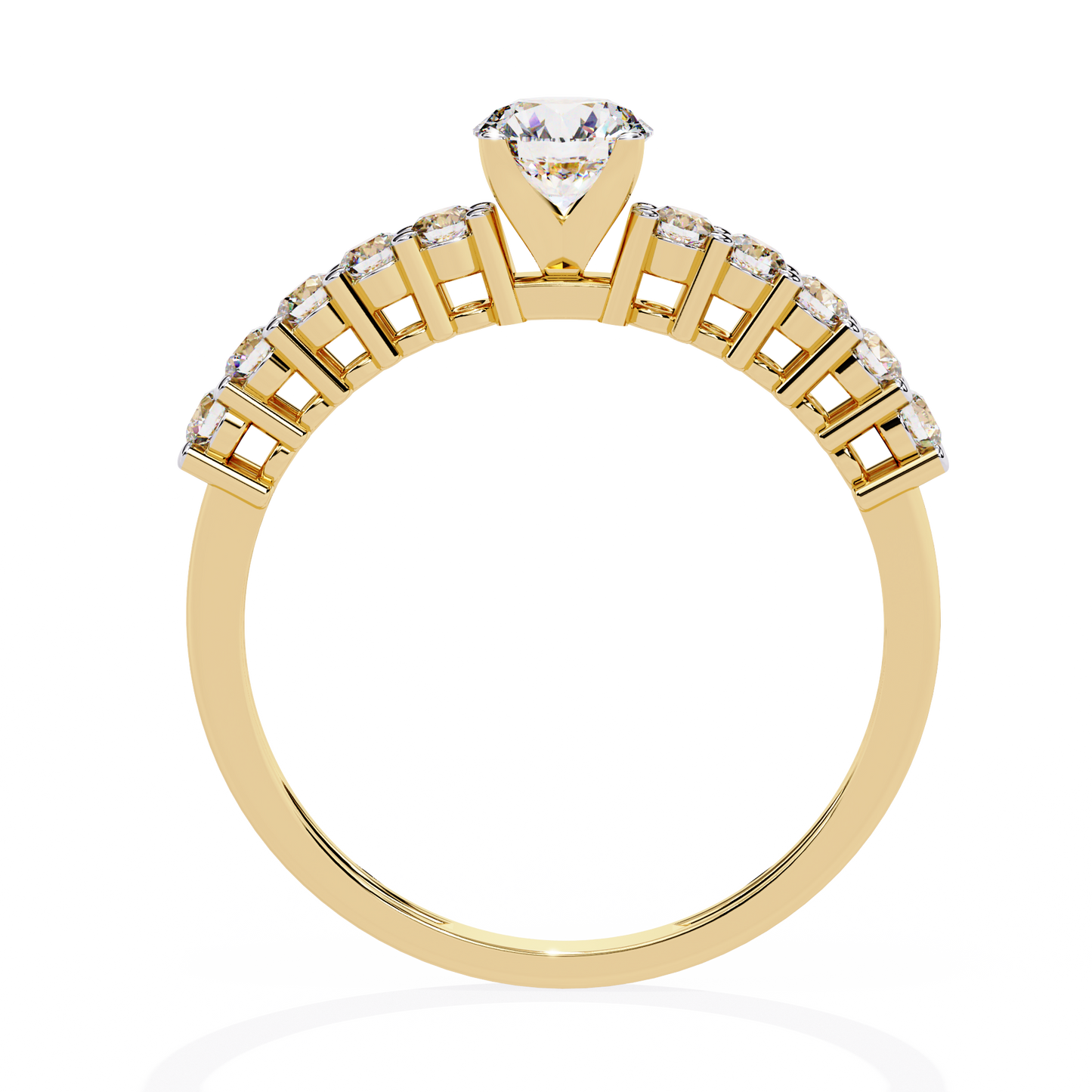 Cascade Band – Round Solitaire Diamond Ring in 14K Gold
