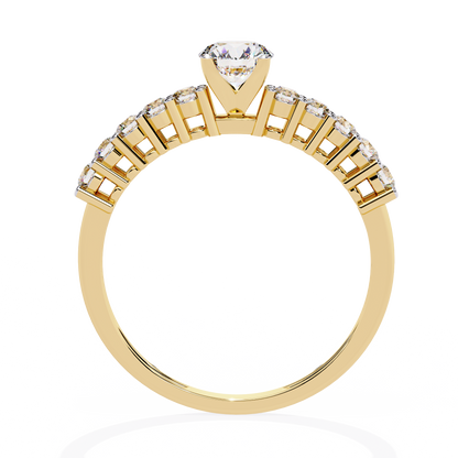 Cascade Band – Round Solitaire Diamond Ring in 14K Gold