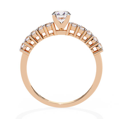 Cascade Band – Round Solitaire Diamond Ring in 14K Gold