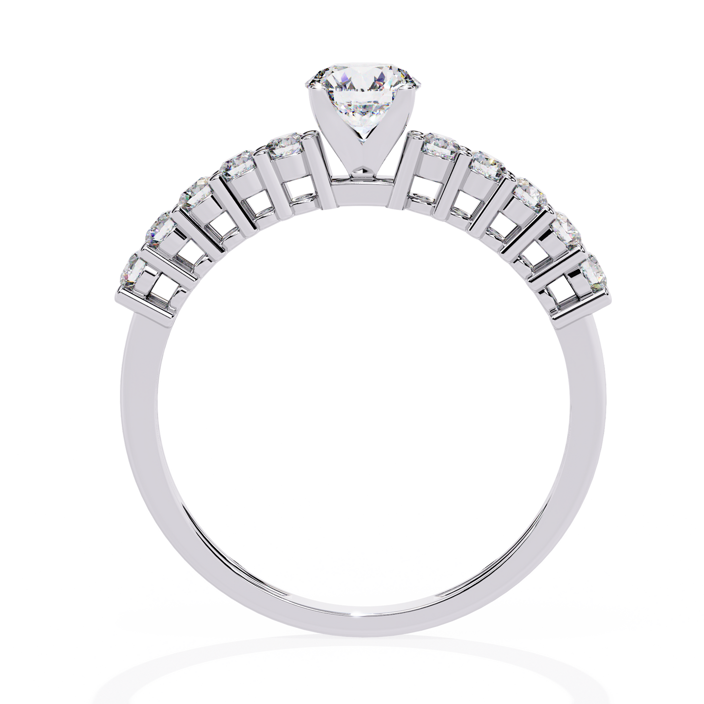 Cascade Band – Round Solitaire Diamond Ring in 14K Gold