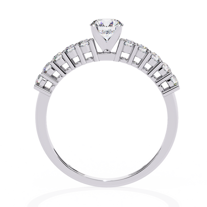 Cascade Band – Round Solitaire Diamond Ring in 14K Gold