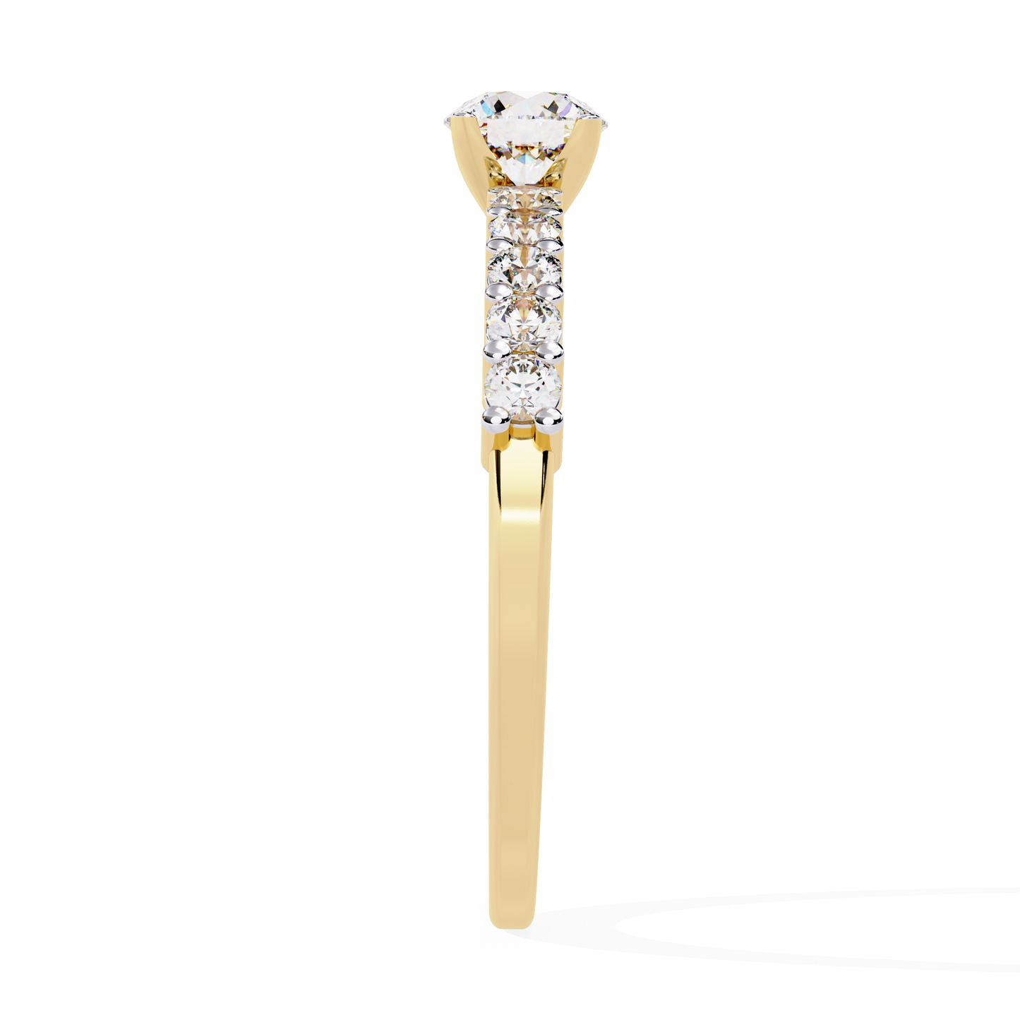 Cascade Band – Round Solitaire Diamond Ring in 14K Gold