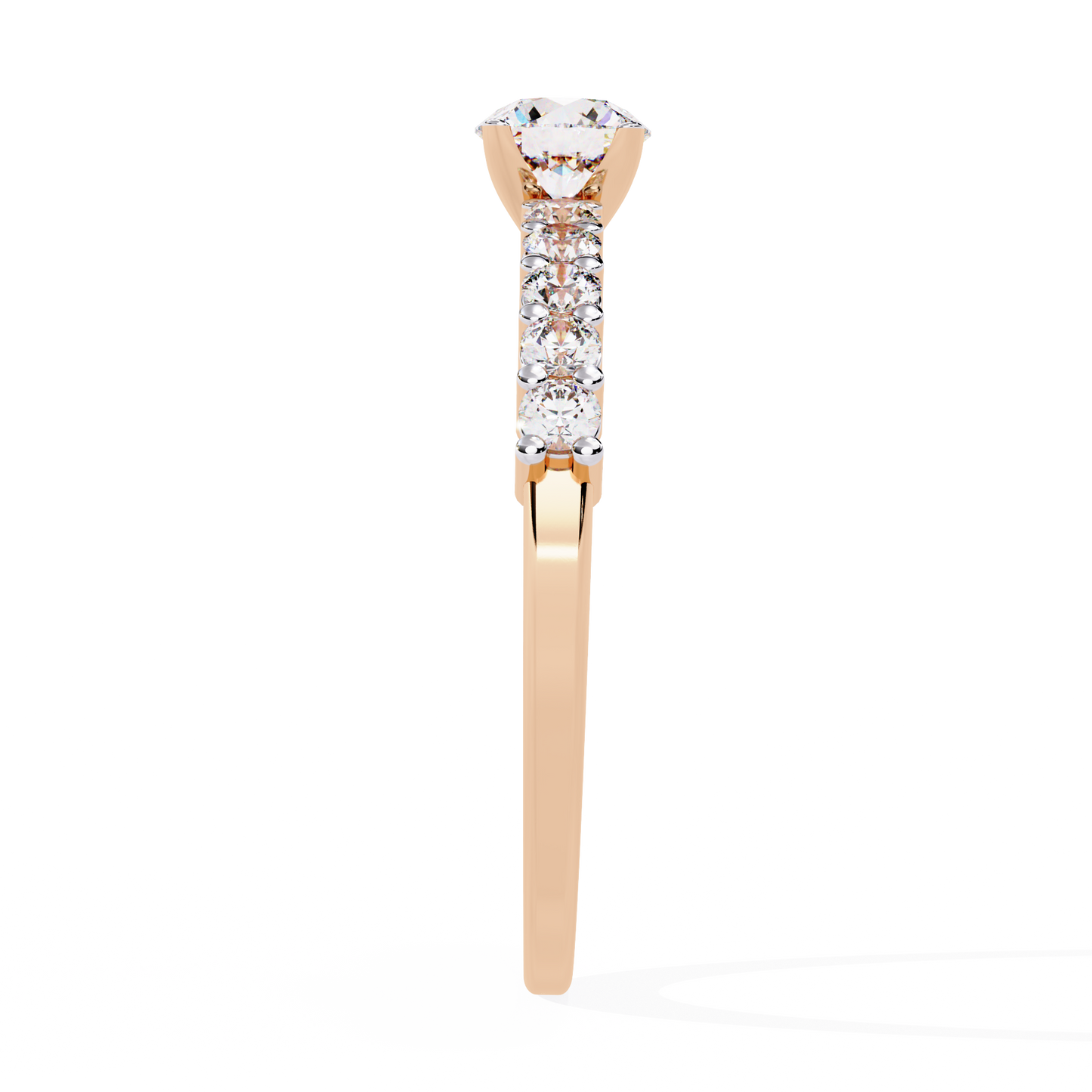 Cascade Band – Round Solitaire Diamond Ring in 14K Gold