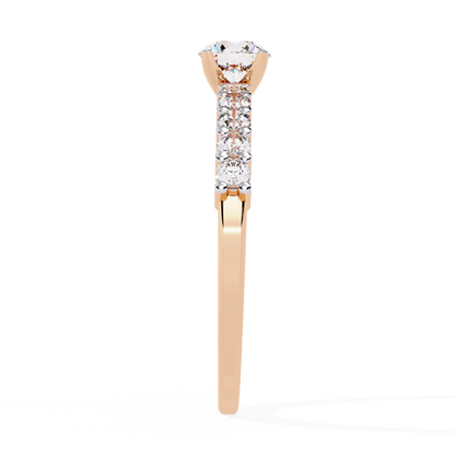 Cascade Band – Round Solitaire Diamond Ring in 14K Gold