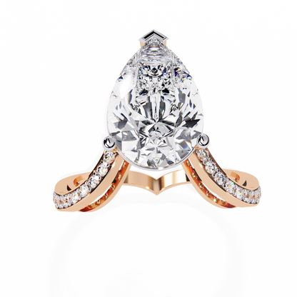 Pear Crest – Grand Pear Lab Diamond Ring with Pavé Shoulders in 14K Gold