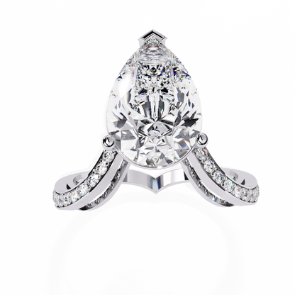 Pear Crest – Grand Pear Lab Diamond Ring with Pavé Shoulders in 14K Gold
