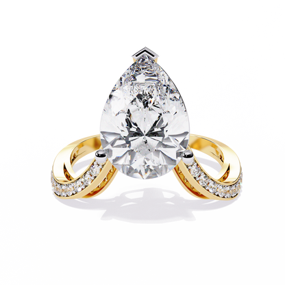 Pear Crest – Grand Pear Lab Diamond Ring with Pavé Shoulders in 14K Gold