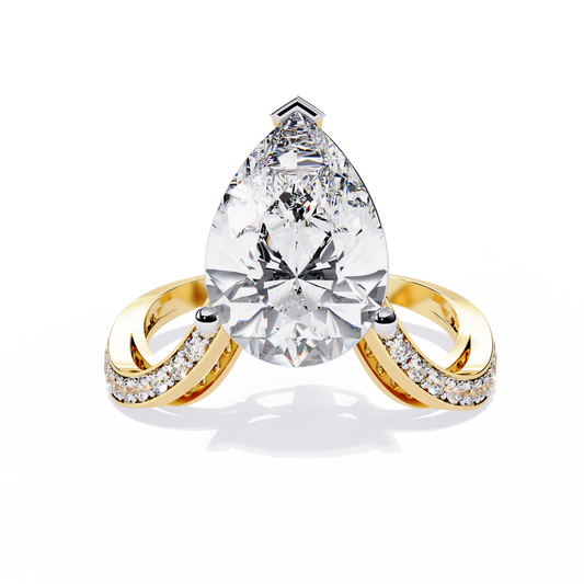 Pear Crest – Grand Pear Lab Diamond Ring with Pavé Shoulders in 14K Gold